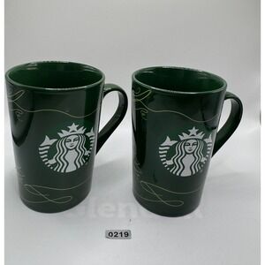 Starbucks 20200 Green Swirl Christmas Tree Mug set of 2 #219